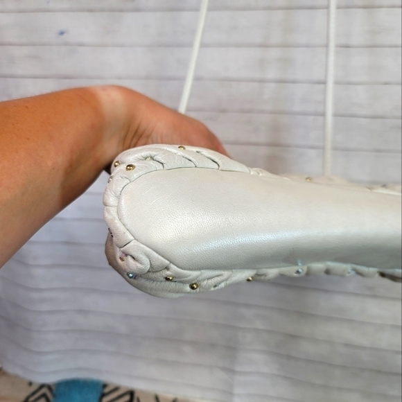 VINTAGE WHITE W CRYSTALS MADE IN AMERICA CLUTCH SHOULDER BAG - Picture 5 of 16